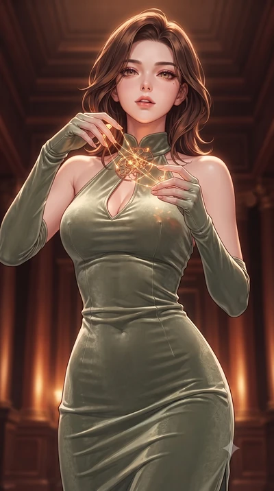 score_9, masterpiece, best quality, ultra-detailed, high-budget anime keyframe, editorial fashion photography, tasteful artistic composition, Korean woman. close-up cowboy shot from the waist and thighs up, the character dominates the composition, fi