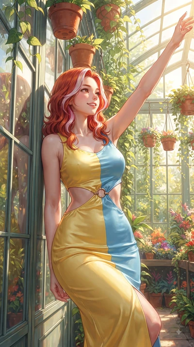 score_9, masterpiece, best quality, ultra-detailed, high-budget anime keyframe, editorial fashion photography, tasteful artistic composition, Caucasian woman. close-up cowboy shot from the waist and thighs up, the character dominates the composition,