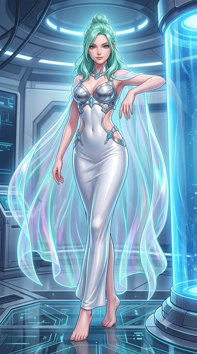 score_9, masterpiece, best quality, ultra-detailed, high-budget anime keyframe, semi-realistic 3D game render, editorial fashion photography, tasteful artistic composition, Japanese woman. low angle full-body shot from head to toe showing her feet, f