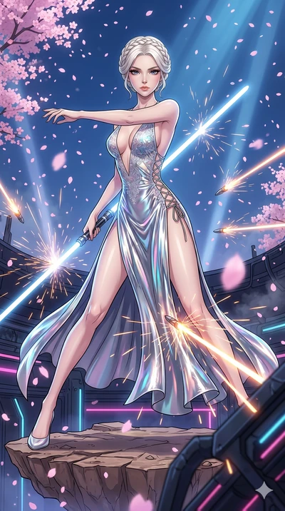 score_9, masterpiece, best quality, ultra-detailed, High-budget Anime Keyframe, vibrant colors, fluid line-art, expressive lighting, cinematic composition, Ufotable-style visual effects, top-tier animation quality, Japanese woman with delicate and el