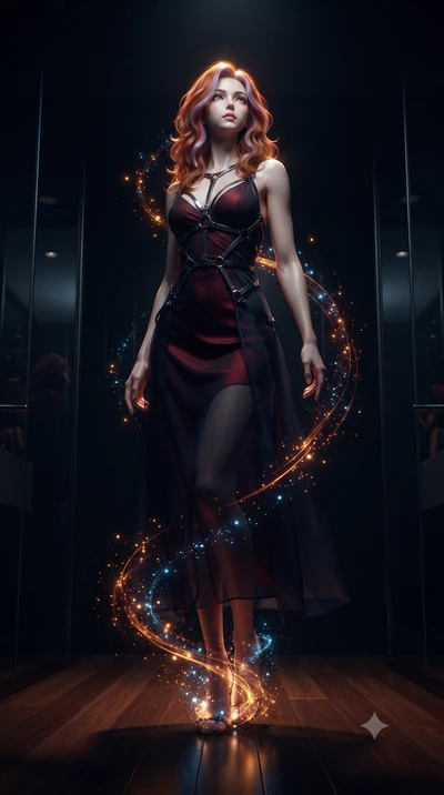 score_9, masterpiece, best quality, ultra-detailed, high-budget anime keyframe, editorial fashion photography, tasteful artistic composition, Caucasian woman. low angle full-body shot from head to toe showing her feet, filling the entire 9:16 vertica