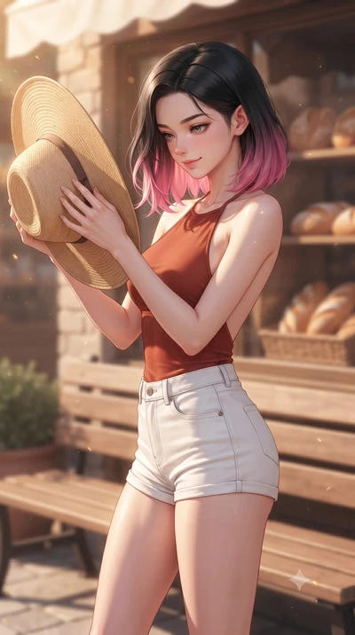 score_9, masterpiece, best quality, ultra-detailed, high-budget anime keyframe, editorial fashion photography, tasteful artistic composition, Korean woman woman. close-up cowboy shot from the waist and thighs up, the character dominates the compositi