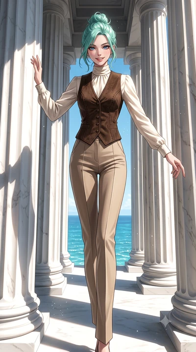 score_9, masterpiece, best quality, ultra-detailed, high-budget anime keyframe, editorial fashion photography, tasteful artistic composition, Japanese woman. low angle full-body shot from head to toe showing her feet, filling the entire 9:16 vertical