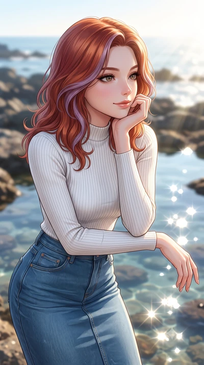 score_9, masterpiece, best quality, ultra-detailed, high-budget anime keyframe, editorial fashion photography, tasteful artistic composition, Caucasian woman woman. close-up cowboy shot from the waist and thighs up, the character dominates the compos