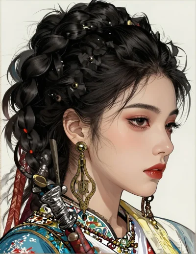 A Korean female idol in a white cropped t-shirt and ripped blue jeans, holding a traditional shirasaya sword in a confident, modern warrior pose.
