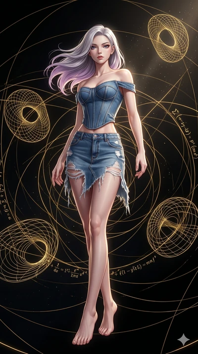 score_9, masterpiece, best quality, ultra-detailed, high-budget anime keyframe, editorial fashion photography, tasteful artistic composition, Caucasian woman, strictly human ears. low angle full-body shot from head to toe showing her feet, filling th
