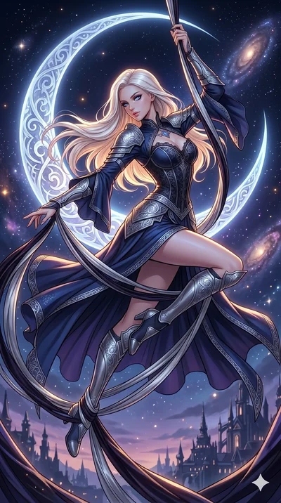 score_9, masterpiece, best quality, ultra-detailed, high-budget anime movie keyframe, cinematic anime lighting, intricate line art, Korean anime girl. Mid-air action shot capturing a graceful twist and vertical silhouette. performing an aerial silks 