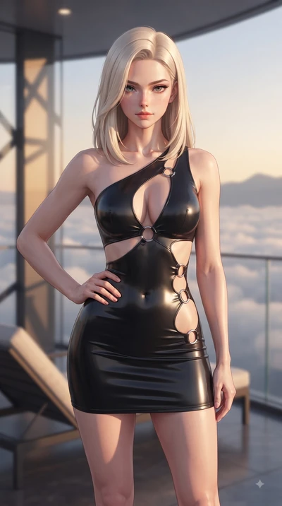 score_9, masterpiece, best quality, ultra-detailed, high-budget anime keyframe, editorial fashion photography, tasteful artistic composition, Caucasian woman woman. close-up cowboy shot from the waist and thighs up, the character dominates the compos