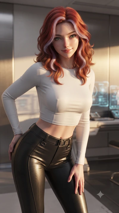 score_9, masterpiece, best quality, ultra-detailed, high-budget anime keyframe, editorial fashion photography, tasteful artistic composition, Caucasian woman. close-up cowboy shot from the waist and thighs up, the character dominates the composition,