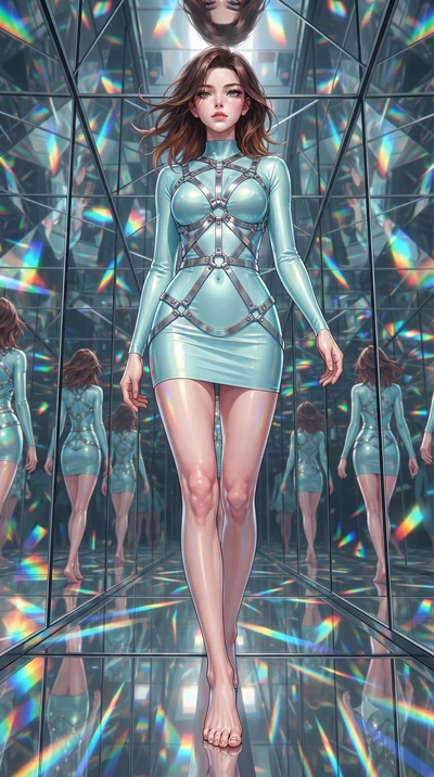 score_9, masterpiece, best quality, ultra-detailed, high-budget anime keyframe, editorial fashion photography, tasteful artistic composition, Korean woman. low angle full-body shot from head to toe showing her feet, filling the entire 9:16 vertical f