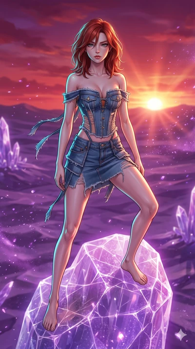 score_9, masterpiece, best quality, ultra-detailed, high-budget anime keyframe, Japanese woman. low angle full-body shot filling the entire 9:16 frame with her statuesque presence, stretching the vertical silhouette. standing atop a translucent salt 