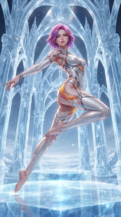 score_9, masterpiece, best quality, ultra-detailed, high-budget anime keyframe, editorial fashion photography, tasteful artistic composition, Caucasian woman. low angle full-body shot from head to toe showing her feet, filling the entire 9:16 vertica
