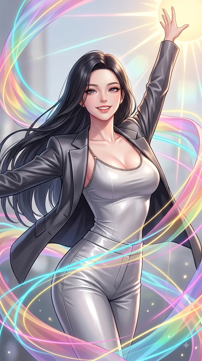 score_9, masterpiece, best quality, ultra-detailed, high-budget anime keyframe, editorial fashion photography, tasteful artistic composition, Korean woman. close-up cowboy shot from the waist and thighs up, the character dominates the composition, fi