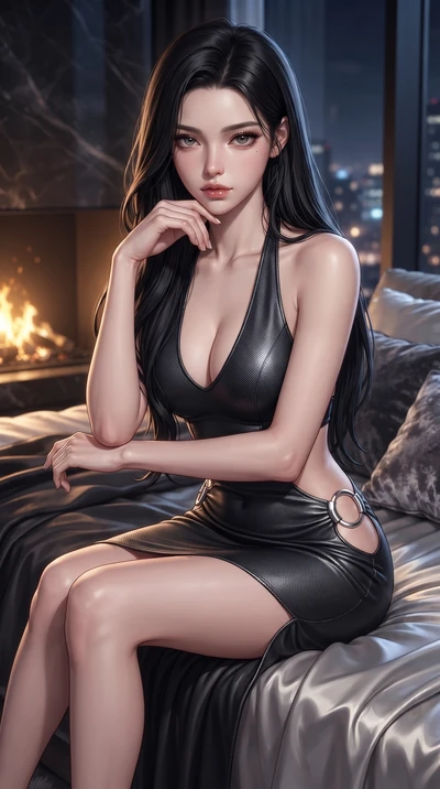 score_9, masterpiece, best quality, ultra-detailed, high-budget anime keyframe, editorial fashion photography, tasteful artistic composition, Korean woman. close-up cowboy shot from the waist and thighs up, the character dominates the composition, fi