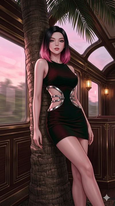 score_9, masterpiece, best quality, ultra-detailed, high-budget anime keyframe, editorial fashion photography, tasteful artistic composition, Korean woman. cowboy shot from the thighs up, character and outfit filling the frame for maximum editorial p