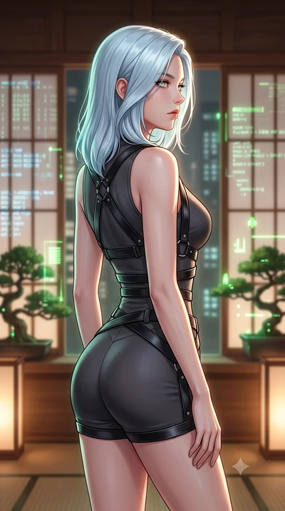 score_9, masterpiece, best quality, ultra-detailed, high-budget anime keyframe, editorial fashion photography, tasteful artistic composition, Korean woman woman. close-up cowboy shot from the waist and thighs up, the character dominates the compositi