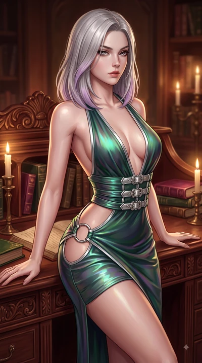 score_9, masterpiece, best quality, ultra-detailed, high-budget anime keyframe, editorial fashion photography, tasteful artistic composition, Caucasian woman. close-up cowboy shot from the waist and thighs up, the character dominates the composition,