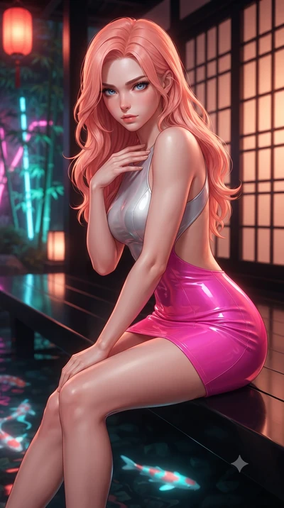 score_9, masterpiece, best quality, ultra-detailed, high-budget anime keyframe, editorial fashion photography, tasteful artistic composition, Japanese woman. close-up cowboy shot from the waist and thighs up, the character dominates the composition, 