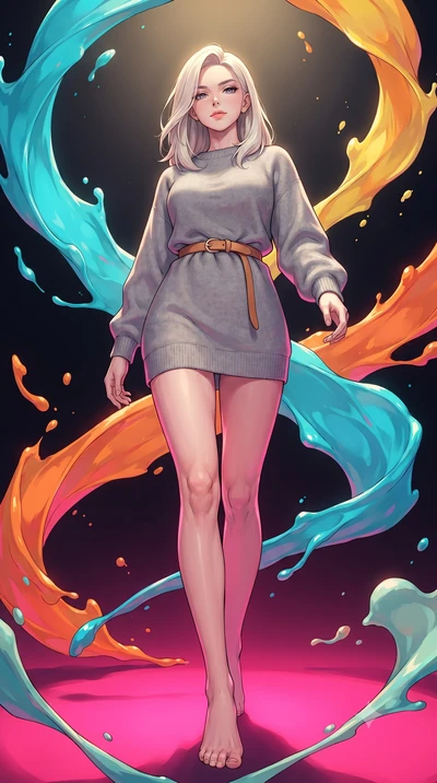 score_9, masterpiece, best quality, ultra-detailed, high-budget anime keyframe, gorgeous anime illustration, with clean line-art, distinct ink outlines, and high-contrast stereoscopic depth, Caucasian woman, strictly human ears. low angle full-body s