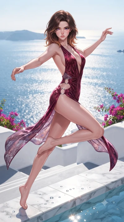 score_9, masterpiece, best quality, ultra-detailed, high-budget anime keyframe, editorial fashion photography, tasteful artistic composition, Korean woman. low angle full-body shot from head to toe showing her feet, filling the entire 9:16 vertical f