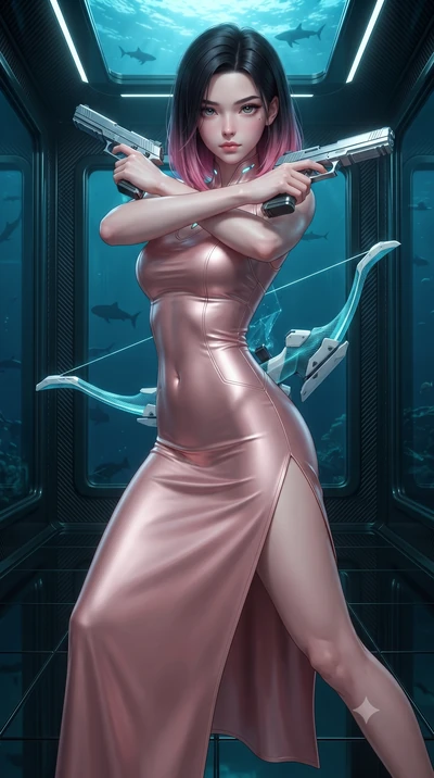 score_9, masterpiece, best quality, ultra-detailed, high-budget anime keyframe, editorial fashion photography, tasteful artistic composition, Korean woman. close-up cowboy shot from the waist and thighs up, the character dominates the composition, fi