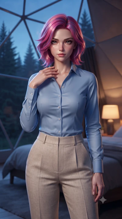 score_9, masterpiece, best quality, ultra-detailed, high-budget anime keyframe, editorial fashion photography, tasteful artistic composition, Caucasian woman. close-up cowboy shot from the waist and thighs up, the character dominates the composition,