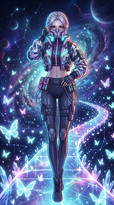 score_9, masterpiece, best quality, ultra-detailed, high-budget anime movie keyframe, cinematic anime lighting, intricate line art, Japanese anime girl. Low angle cowboy shot filling the entire 9:16 frame with her statuesque presence. adjusting a glo