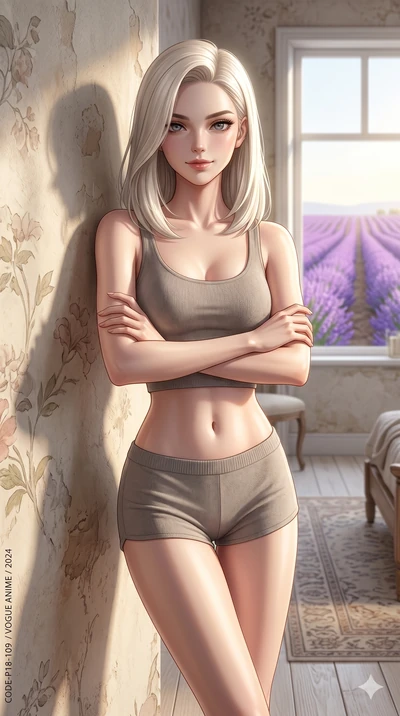 score_9, masterpiece, best quality, ultra-detailed, high-budget anime keyframe, editorial fashion photography, tasteful artistic composition, Caucasian woman, strictly human ears. cowboy shot from the thighs up, character and outfit filling the frame