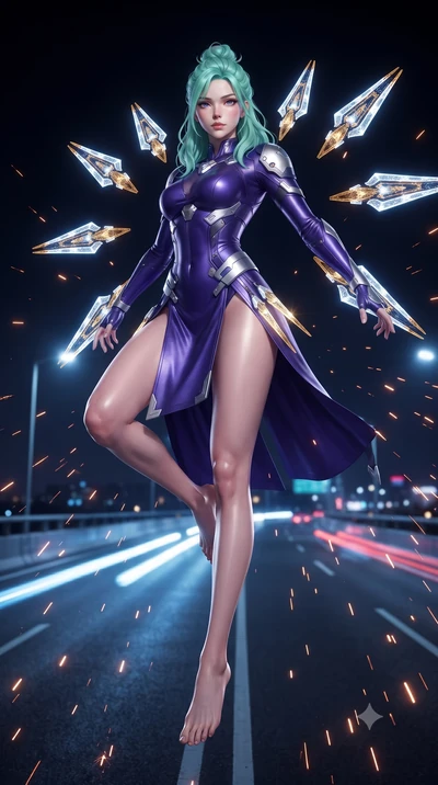 score_9, masterpiece, best quality, ultra-detailed, high-budget anime keyframe, editorial fashion photography, tasteful artistic composition, Japanese woman. low angle full-body shot from head to toe showing her feet, filling the entire 9:16 vertical