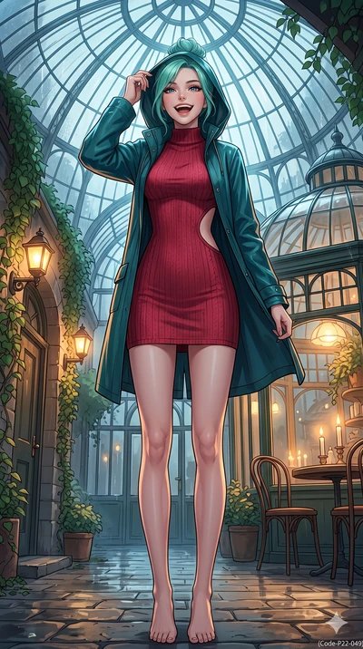 score_9, masterpiece, best quality, ultra-detailed, high-budget anime keyframe, vibrant anime aesthetic, Japanese woman. low angle full-body shot from head to toe showing her feet, filling the entire 9:16 vertical frame with her statuesque presence, 
