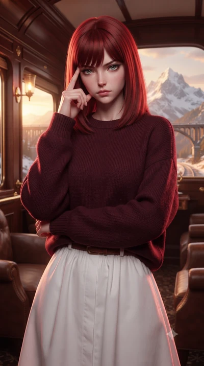 score_9, masterpiece, best quality, ultra-detailed, high-budget anime keyframe, editorial fashion photography, tasteful artistic composition, Caucasian woman, strictly human ears. close-up cowboy shot from the waist and thighs up, the character domin