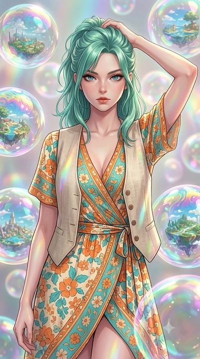 score_9, masterpiece, best quality, ultra-detailed, high-budget anime keyframe, editorial fashion photography, tasteful artistic composition, Japanese woman. close-up cowboy shot from the waist and thighs up, the character dominates the composition, 