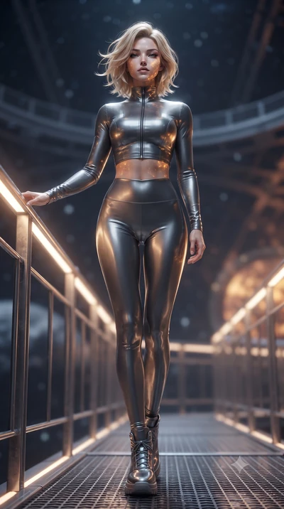 score_9, masterpiece, best quality, ultra-detailed, high-budget anime keyframe, editorial fashion photography, tasteful artistic composition, Caucasian woman. low angle full-body shot from head to toe showing her feet, filling the entire 9:16 vertica