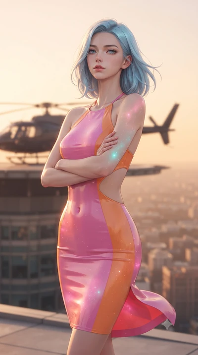 score_9, masterpiece, best quality, ultra-detailed, high-budget anime keyframe, editorial fashion photography, tasteful artistic composition, Korean woman. close-up cowboy shot from the waist and thighs up, the character dominates the composition, fi