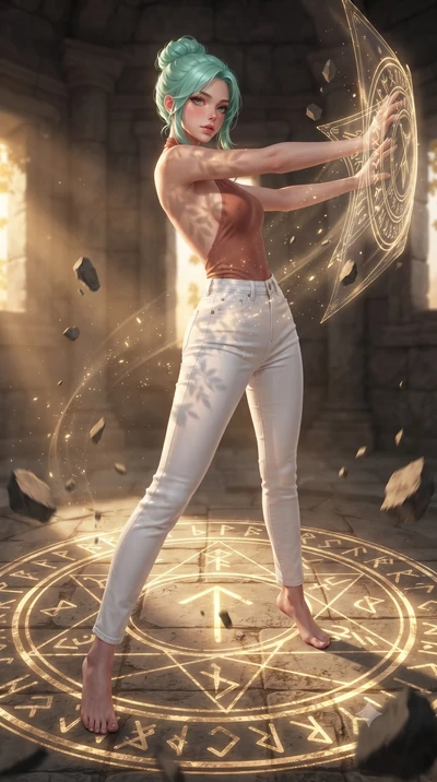 score_9, masterpiece, best quality, ultra-detailed, high-budget anime keyframe, editorial fashion photography, tasteful artistic composition, realistic cosplay photography, Japanese woman. low angle full-body shot from head to toe showing her feet, f