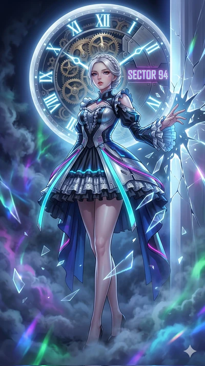 score_9, masterpiece, best quality, ultra-detailed, Set A: High-budget Anime Keyframe, Korean woman. Low angle cowboy shot filling the entire 9:16 frame with her statuesque presence. Theme: Ethereal Dream. shattering the fabric of reality in a temple
