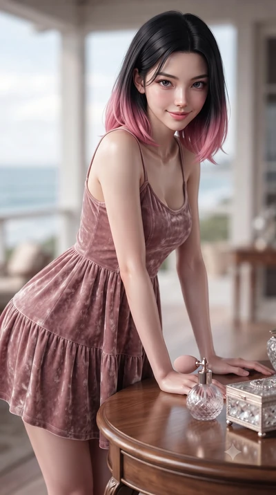 score_9, masterpiece, best quality, ultra-detailed, high-budget anime keyframe, editorial fashion photography, tasteful artistic composition, Korean woman. close-up cowboy shot from the waist and thighs up, the character dominates the composition, fi