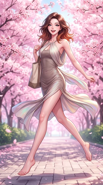 score_9, masterpiece, best quality, ultra-detailed, high-budget anime keyframe, editorial fashion photography, tasteful artistic composition, Korean woman. low angle full-body shot from head to toe showing her feet, filling the entire 9:16 vertical f