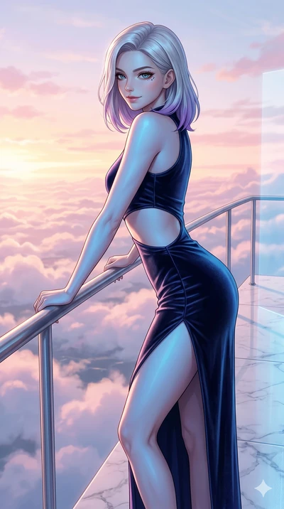 score_9, masterpiece, best quality, ultra-detailed, high-budget anime keyframe, editorial fashion photography, tasteful artistic composition, Caucasian woman, strictly human ears. cowboy shot from the thighs up, character and outfit filling the frame