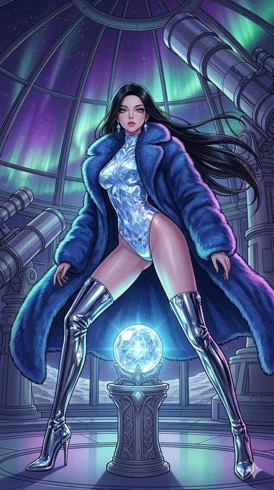 score_9, masterpiece, best quality, ultra-detailed, high-budget anime movie keyframe, cinematic anime lighting, intricate line art, Korean woman. Low angle cowboy shot filling the entire 9:16 frame with her statuesque presence. defending a sacred rel