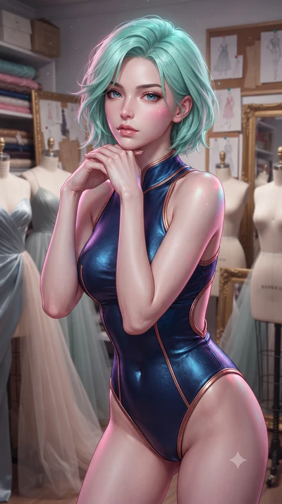 score_9, masterpiece, best quality, ultra-detailed, high-budget anime keyframe, editorial fashion photography, tasteful artistic composition, Japanese woman. close-up cowboy shot from the waist and thighs up, the character dominates the composition, 