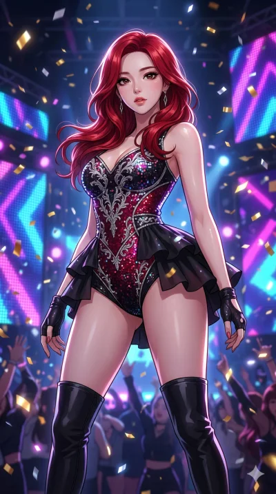 score_9, masterpiece, best quality, ultra-detailed, semi-realistic high-budget anime keyframe, an incredibly beautiful Korean woman. Low angle cowboy shot filling the frame. She has an absolutely perfect 8-heads proportion, an exceptionally tall fema