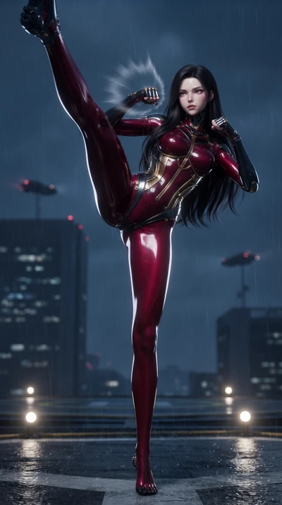 score_9, masterpiece, best quality, ultra-detailed, high-budget anime keyframe, editorial fashion photography, tasteful artistic composition, Korean woman. low angle full-body shot from head to toe showing her feet, filling the entire 9:16 vertical f
