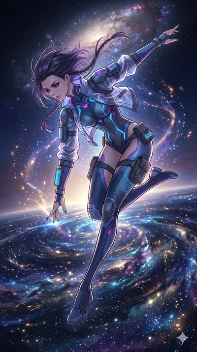 score_9, masterpiece, best quality, ultra-detailed, high-budget anime movie keyframe, cinematic anime lighting, intricate line art, Caucasian (strictly human ears) anime girl. Mid-air action shot capturing a graceful twist and vertical silhouette. kn