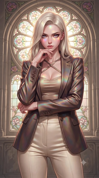 score_9, masterpiece, best quality, ultra-detailed, high-budget anime keyframe, editorial fashion photography, tasteful artistic composition, Caucasian woman. close-up cowboy shot from the waist and thighs up, the character dominates the composition,