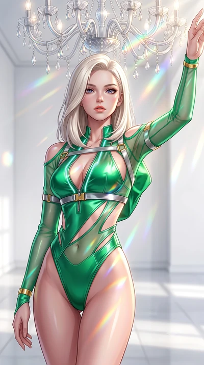 score_9, masterpiece, best quality, ultra-detailed, high-budget anime keyframe, semi-realistic 3D game render, editorial fashion photography, tasteful artistic composition, Caucasian woman. close-up cowboy shot from the waist and thighs up, the chara