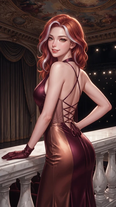 score_9, masterpiece, best quality, ultra-detailed, high-budget anime keyframe, editorial fashion photography, tasteful artistic composition, Caucasian woman. close-up cowboy shot from the waist and thighs up, the character dominates the composition,