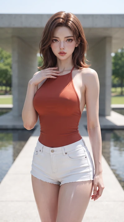score_9, masterpiece, best quality, ultra-detailed, high-budget anime keyframe, editorial fashion photography, tasteful artistic composition, Korean woman woman. close-up cowboy shot from the waist and thighs up, the character dominates the compositi