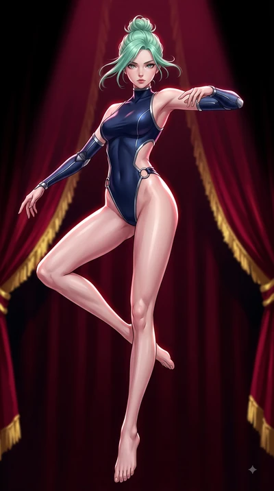 score_9, masterpiece, best quality, ultra-detailed, high-budget anime keyframe, editorial fashion photography, tasteful artistic composition, Japanese woman. low angle full-body shot from head to toe showing her feet, filling the entire 9:16 vertical
