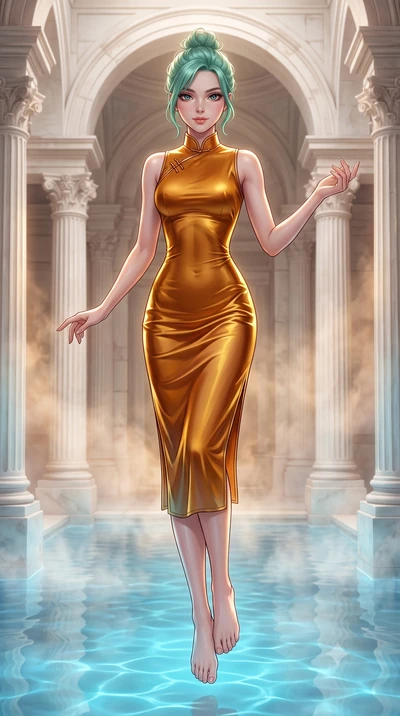 score_9, masterpiece, best quality, ultra-detailed, high-budget anime keyframe, editorial fashion photography, tasteful artistic composition, Japanese woman. low angle full-body shot from head to toe showing her feet, filling the entire 9:16 vertical
